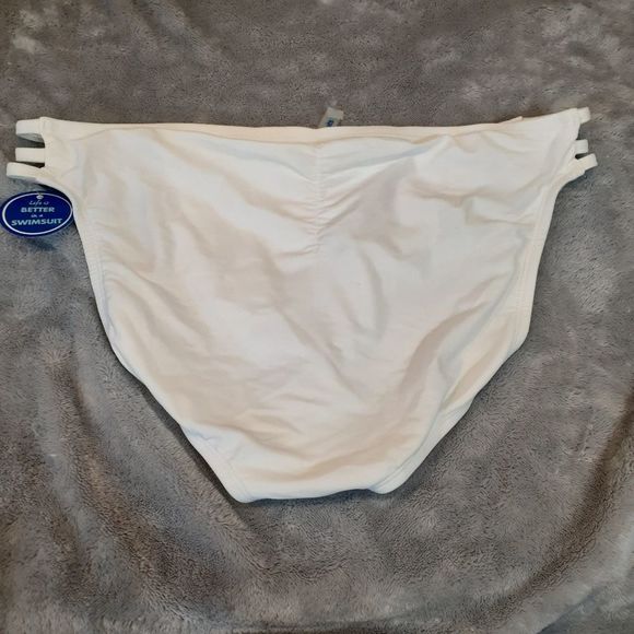 Swimsuits For All Triple String Cut Out White Bikini Swim Bottoms NWT - Picture 2 of 15